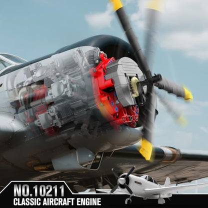 Mould King 10211 Aircraft Engine Model that Works, 1147PCS Transmission Engine Battery/Motor Building Sets, STEM Toy Gift for 14+ Teens & Adults, V8 Engine Series for Display Collection - style: RA Engine