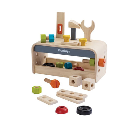 PlanToys® Wooden Little Tool Bench Montessori Construction Kids STEM Toy - color: Little Tool Bench
