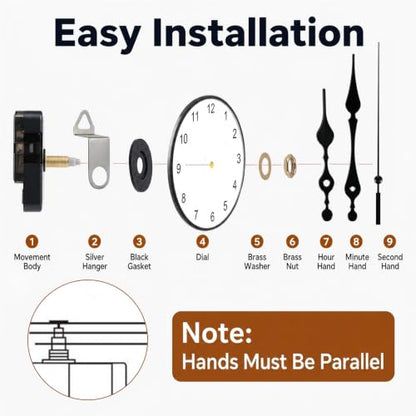 4-Pack Silent Clock Mechanism Replacement Kit, 4 Black Hand Sets - color: Black