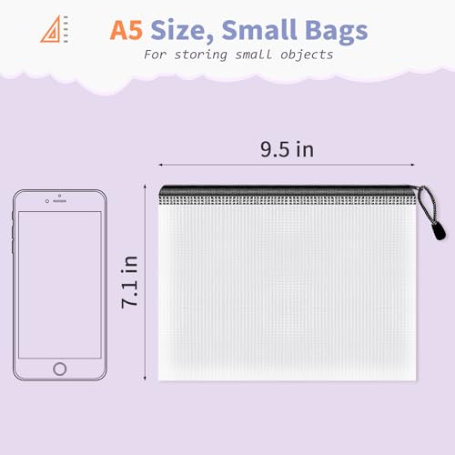 Umriox 24 Pack A5 Black Mesh Zipper Pouches, Office Document Storage Bags - style: Black 24pcs, A5