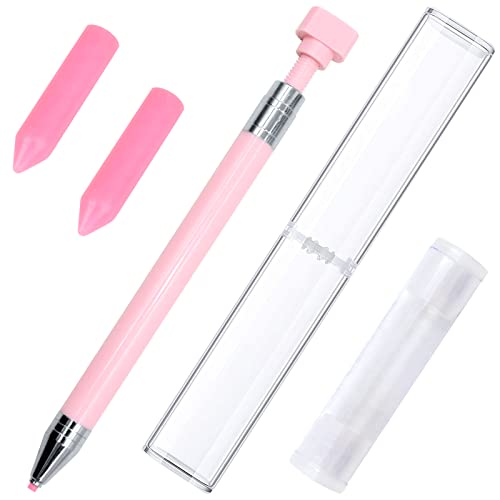 ZYNERY Diamond Painting Pen with Wax, Refillable Wax Pen, Rotating Glue Point Drill Pen for Nail Art Rhinestones, Diamond Art Accessories and Tools, Quickly Pick Up Beads Gems (Pink) - color: pink (2 wax)