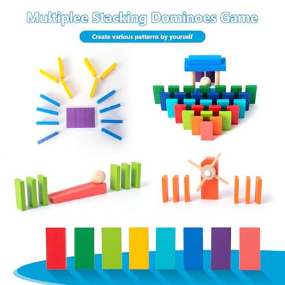 200-Piece Wooden Domino Set for Kids - STEM Learning Toy with Creative Tricks, Building Blocks & Classic Game Fun - Montessori Educational Gift for Boys & Girls Ages 3+
