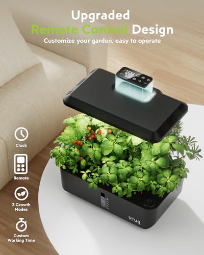 URUQ 12 Pods Hydroponic Growing System Grow Light Remote Control Charcoal - color: Charcoal