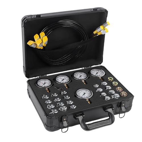 Hydraulic Pressure Test Kit with 5 Gauges 150/1500/4000/6000/10000 Psi, 5 Test Hoses, 24 Couplings Quickly Connector Diagnosis Tester Kit Set for Excavator Construction Machinery(Black) - size: Black 5 Gauges 24 Couplings