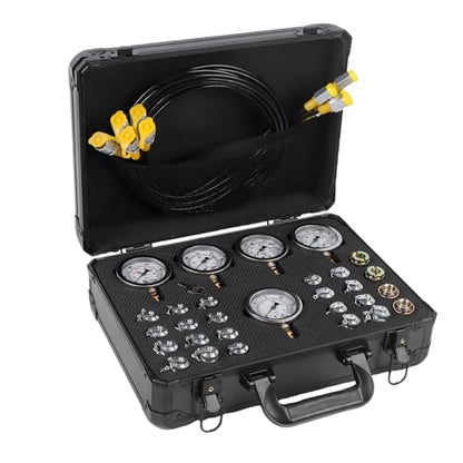 Hydraulic Pressure Test Kit with 5 Gauges 150/1500/4000/6000/10000 Psi, 5 Test Hoses, 24 Couplings Quickly Connector Diagnosis Tester Kit Set for Excavator Construction Machinery(Black) - size: Black 5 Gauges 24 Couplings