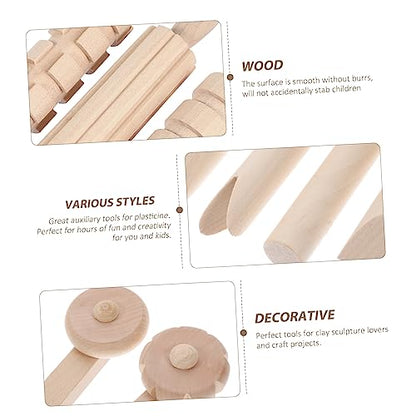 Garneck 12Pcs Wooden Clay Tools Set for Kids: Dough Rolling Modeling Accessories Pottery Sculpting Kit Modeling Accessories for Early Education Art Craft Activity Home School - size: 16.50X1.50X1.50CM