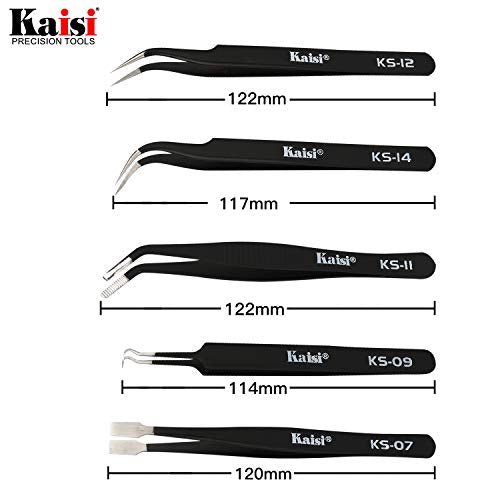 Precision Tweezers Set, Kaisi 12 PCS ESD Tweezer Set, Anti-Static Stainless Steel Tweezers Kit Curved Tweezers for Craft, Jewelry, Electronics, Laboratory Work - size: 12 Pcs