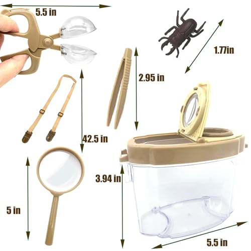 Bug Catcher Kit for Kids, 16 Pcs Kids Bug Catching Kits, Outdoor Nature Explorer Kit, Science Educational Kits with Tweezers, Magnifying Glass for Boys Girls(Gold)