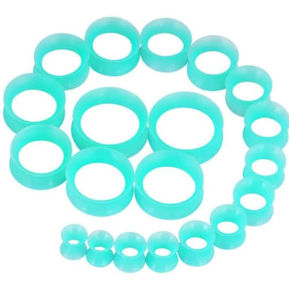 Oyaface 20 PCS Piercing Tunnel Set Soft/Hard Silicone Flesh Ear Plugs 2g-25mm Flexible Ear Stretching Gauge Expander - color: Turquoise(thin)
