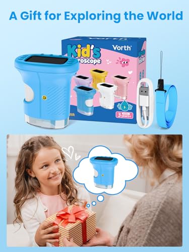 Microscope for Kids, 2.4 Inch Digital Microscope with 1000X Magnification, Handheld Camera Mini Pocket Magnifying Glass, Educational Birthday Gifts Toys for Ages 3+, Blue - color: Blue