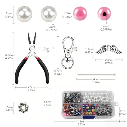 Metacipher 180Pcs DIY Angel Keychain Making Kit with Beads and Pliers ﻿ - color: White Pearl
