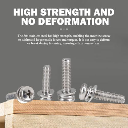 920Pcs Machine Screws Nuts and Bolts Assortment Kit,M3×（6mm，10mm，16mm，20mm） Phillips Pan Head Assorted 304 Stainless Steel Bolts, Nuts, Flat washers, and Spring washers - size: 3 mm, style: Round head machine screw