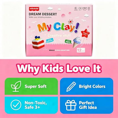 Air Dry Clay Kit for Kids, 12 Mini Dessert Crafts, Non-Toxic DIY Gift