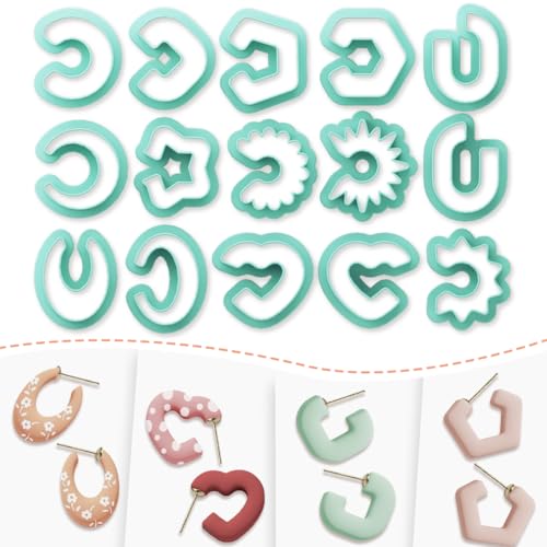 Polymer Clay Cutters - 15 Shapes Jewelry Earrings Cutter, Polymer Clay Cutters for Jewelry, Earring Making Kit with Storage Box - style: C-shaped (15 pcs)