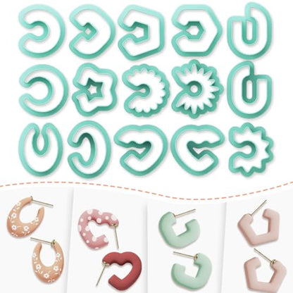 Polymer Clay Cutters - 15 Shapes Jewelry Earrings Cutter, Polymer Clay Cutters for Jewelry, Earring Making Kit with Storage Box - style: C-shaped (15 pcs)