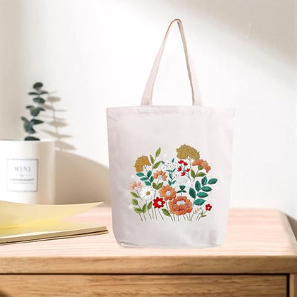 MAMUNU Canvas Tote Bag Embroidery Kit with Pattern for Beginners, Arts and DIY Crafts Kits for Adults, Include Instructions Embroidery Bag, Embroidery Hoops, Color Threads and Tool - color: Beige