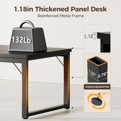 Mericonia 63 Inch Computer Desk with Power Outlets, 1.2" Thick Office Table - color: Black, size: 63*23,1.2"T