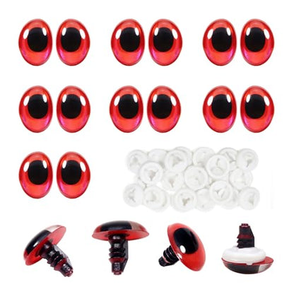TOAOB 28pcs Oval Safety Eyes with Washers 13 x 18mm Stuffed Animals Craft Plastic Pink Red Doll Eyes for DIY Amigurumis Crochet Puppet Making - color: Pink