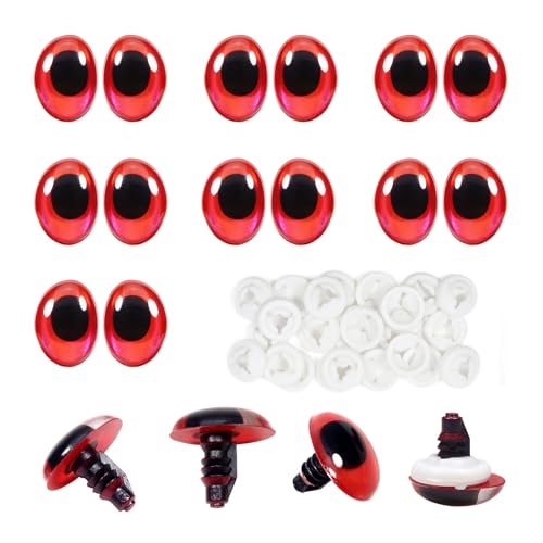 TOAOB 28pcs Oval Safety Eyes with Washers 13 x 18mm Stuffed Animals Craft Plastic Pink Red Doll Eyes for DIY Amigurumis Crochet Puppet Making - color: Pink