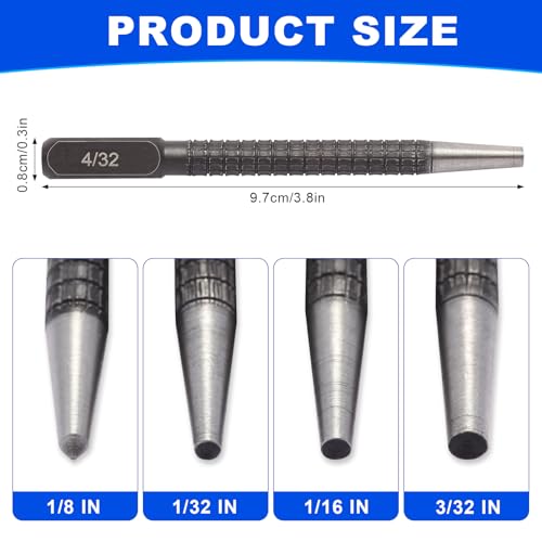 4-Piece Center Punch Set with Sizes 1/32"-4/32"