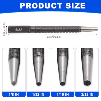 4-Piece Center Punch Set with Sizes 1/32"-4/32"