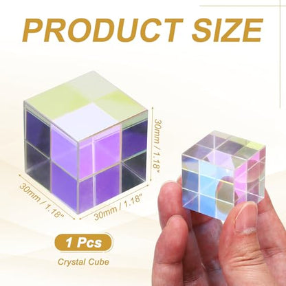 PATIKIL 1Pcs Cube Prism 30mm K9 Crystal Dispersion Prism AB Color - size: 30mm