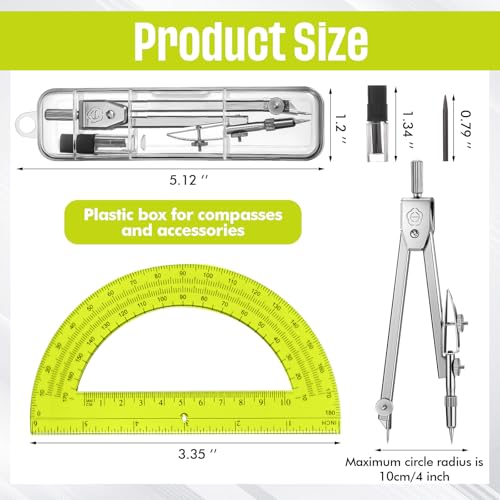 EBOOT Drawing Compass and 6 in Protractor Geometry Set, Yellow - color: Yellow