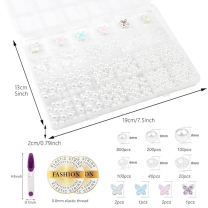 1266 Pcs Pearl Bracelet Making Kit White Beads for Bracelets for Adult - color: 25-White& Clear