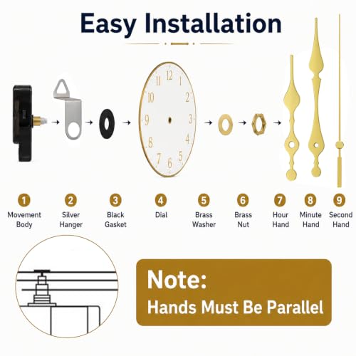 4-Pack Silent Clock Mechanism Replacement Kit, 4 Gold Hand Sets - color: Gold