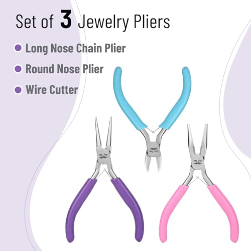 Mr. Pen- Pliers for Jewelry Making, 3 Pack, Chain Nose - color: Candy Colors