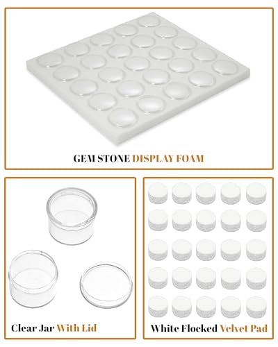 Novel Box 25 Small Gem Jars with White Foam Gemstone Tray 7.8X7.8X0.75 - color: White Foam Liner with 25 Gem Jars