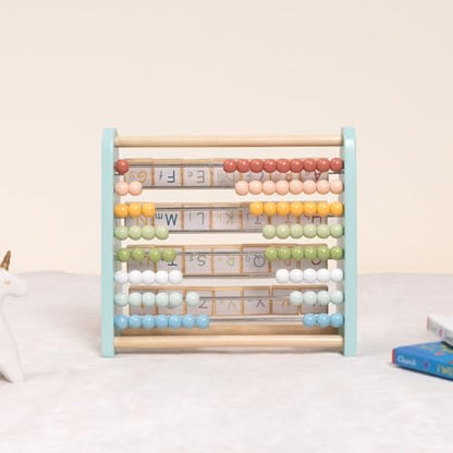 Wooden Abacus for Kids Math - Counting and ABC Alphabet Learning Toy for 3 4 5 Year Old, Montessori Toys Ages 2-5, Toddler Educational Toy, 80 Beads, 26 Letters, Preschool Gift