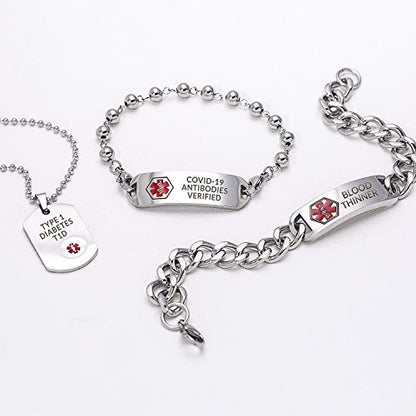 Medical Alert Identification ID Dog Tag Pendant Necklace Stainless Steel - style: Diabetes On Insulin Large