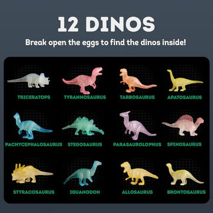 Dino Dig Kit, 12 Glow in The Dark Dinosaur Toys for Kids 6+ - color: Colorful Glowing Dinosaur