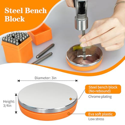 Metal Stamping Kit, Including 37pcs Stamps, Bench Block and Hammer