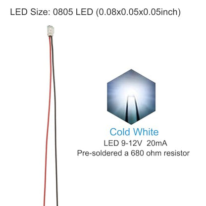 PATIKIL 0805 Pre-Wired Micro LED, 12 Pcs 9-12V Pre-soldered Mini Light Emitting Diodes Surface Mount Device for Model, DIY, 9.8" Length, Cold White - color: Cold White, size: 0805
