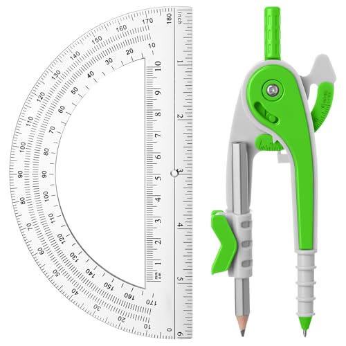 Eboot Student Geometry Math Set, Drawing Compass and 6 in, Green - color: Green