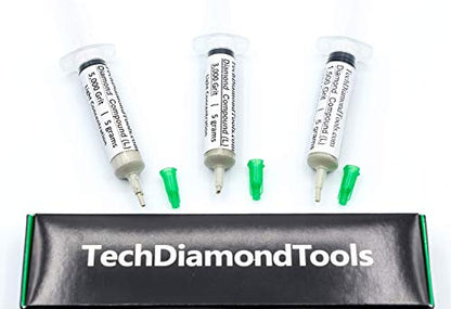 TechDiamondTools Diamond Polishing Paste Kit — 3 Grits (1500, 3000, 5000) | USA Made | Oil-Based Syringes | Progressive Polishing Set for Metal, Glass, Gemstone, Knife, Jewelry | 10% Diamond Powder - size: 1500 3000 5000 Grit, style: Light 10% concentrati