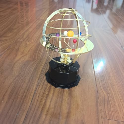 Rotating Solar System Metal Ornament - Handcrafted Orrery Model with 5 Planets, Educational Desk Decor for Astronomy Enthusiasts, Home & Office Decoration (Black)