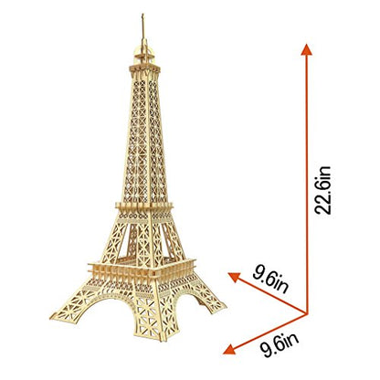 3D Wooden Puzzles Laser Engraving DIY Safe Assembly Constructor Kit Toy for Teens and Adults, World Famous Buildings Mechanical 3-D Models for Self-Assembly (Eiffel Tower)