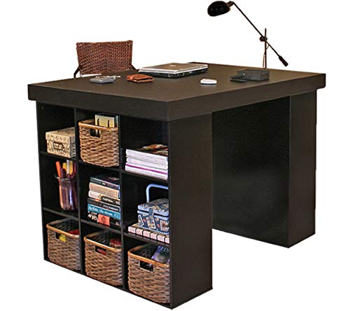 Venture Horizon Project Center Desk with Two 9-Cubby Bookcase Sides (Black) - color: Black