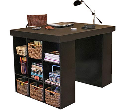 Venture Horizon Project Center Desk with Two 9-Cubby Bookcase Sides (Black) - color: Black