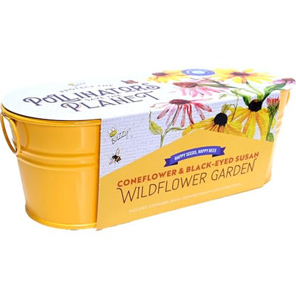 Buzzy Seeds Coneflower & Black-Eyed Susan Grow Kit, Metal Planter