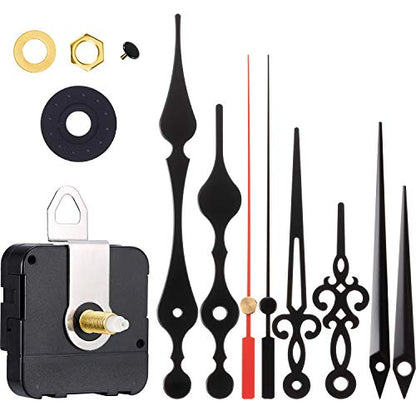 Hicarer Clock Motor Movement Wall Clock Movement Mechanism DIY Repair Parts Replacement with 3 Different Pairs of Hands (1.2 Inch Shaft, Black Red) - size: 1.20 Inch Shaft