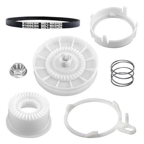 W10721967 Washer Pulley Clutch Kit with W10006384 Drive Belt, Splutch Cam Kit Replacement for Whirlpool Maytag Kenmore Amana Top Load Washers, Replaces AP5951296 W10006356 W10315818 PS10057144