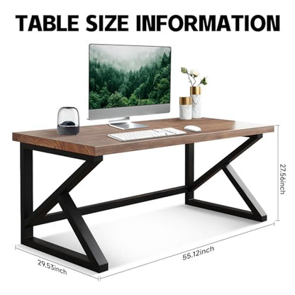 Sihtengxxhongs Solid Wood Desk 55 Inch Home Office Desk, Rustic Wooden Computer Desk with Heavy Duty Metal Frame, Large Writing Study Workstation for Bedroom, Living Room, Home Office - size: S009