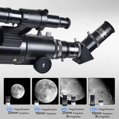 Telescope for Beginners : 70mm / 500mm Refractor (150X HD) Easy Set Up