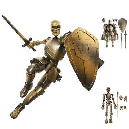 T13 Skeleton Knight Action Figure,DIY Posable Model Collectible Kit(Gold) - color: Gold