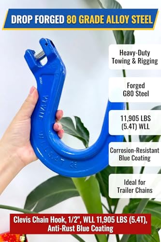 1/2" G80 Clevis Foundry Hook, 11905 Lbs 1 Pack 5.4t Working Load Limit Lifting Clevis Chain Hook for G80 Transport Binder Chain and Binder, Lifting Slings, Industrial Rigging【5.4t*1Pack】 - size: 1 Pack 5.4T