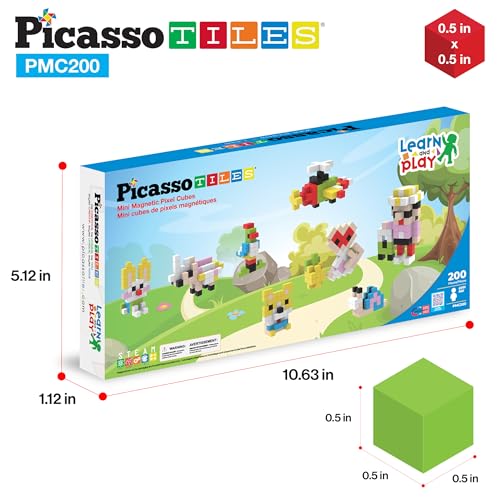 Picasso Cubes 0.5” Pixel Magnetic Puzzle Cube 200 Piece Mix & Match Sensory Toys STEAM Education Learning Building Block Magnets Children Construction Toy Set Stacking Magnet Creative Kit PMC200 - style: 200pc